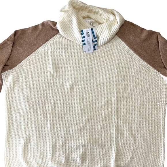 Market & Spruce Colorblock Cowl Neck Waffle Knit Sweater Cream Tan Size 3X NWT - Picture 4 of 11